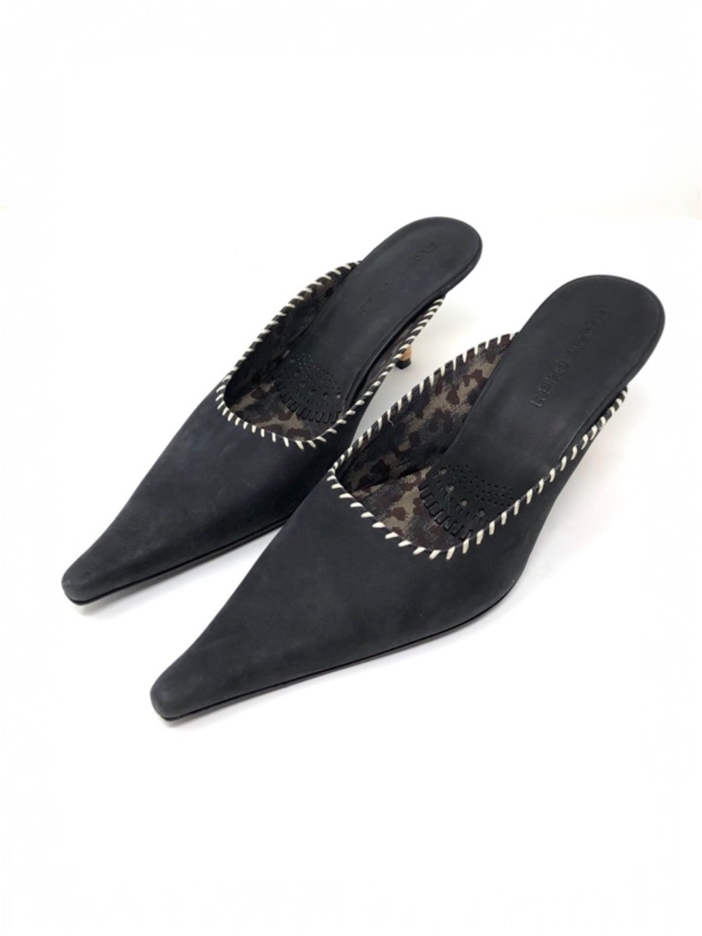 GLORY CHEN charcoal gray leather-suedemules, size 9/9.5